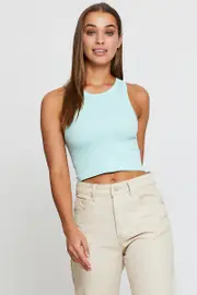 Spearmint Tank Top Sleeveless Crew Neck Seamless - Size XS, Women's Tank