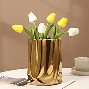 Ceramic Vase - Flower Vase Minimalist Nordic Style for Home Decor, Centerpiece Vases for Wedding Dinner Table Party Living Room Office Bedroom (Small, Gold)