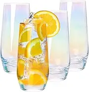 Colorful Highball Glasses, 18.5 Ounce Iridescent Glassware Set of 4 Lead-Free Crystal Glassware for Mixed Drinks, Juice, Cocktail, Gift Package (Colorful)
