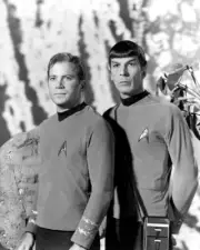 Star Trek William Shatner Leonard Nimoy pose on planet surface 24x36 inch Poster