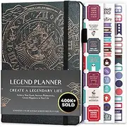Legend Planner – Deluxe Weekly & Monthly Life Planner to Hit Your Goals & Live Happier. Organizer Notebook & Productivity Journal. A5 Hardcover, Undated – Start Any Time + Stickers – Mystic Gray