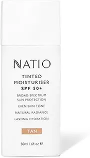 Natio Australia Tinted Moisturiser SPF 50+ Tan 50ml - 3-in-1 Skincare-and-Tint Moisturiser - Lightweight, Hydrating, Sheer Coverage - Made in Australia