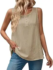 [Generic] Cool Tops Women Color Vest Open Door Nail Button Loose Round Neck Sleeveless T Shirt Women's Vest Suspender Strap Compression Shirt Womens