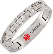[EnerMagiX] Titanium Medical Alert Bracelet for Men Women, Apixaban, Hypoallergenic, 8.46inch Wristband (2001SA)