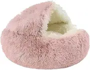 Cat Bed Round Soft Plush Burrowing Cave Hooded Ped Bed for Dogs & Cats Comfortable Self Warming Small Dog Bed Plush Calming Cat Bed (40cm Grey) (Pink)