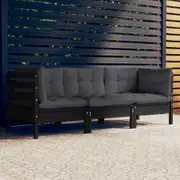 3-Seater Garden Sofa with Anthracite Cushions Solid Pinewood vidaXL