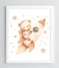 Nursery Art Print, Teddy Bear Astronaut Wall Art Print, Neutral Kids Room Art
