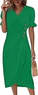 [Generic] Cyber Monday,Casual Summer Dresses for Women 2024,Short Flowy Dress College Graduation Dresses Women's Tennis Dresses Summer Midi Dress Tshirt Dress with(33-Yellow,S)