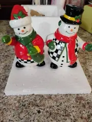 Spode Christmas Tree Black and White Figural Snowman Salt & Pepper Set
