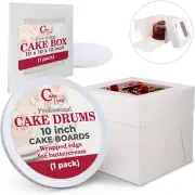 Cake Boxes with Boards - 10 Inch round Cake Drum White (1-Pack) - Box with Windo