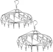 DAWNTREES Stainless Steel Clothes Drying Rack with 30 Clothespin Pegs,2 Pack,Sock Underwear Hanger,Socks Drying Hanger