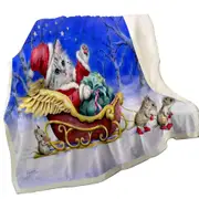Christmas Cat Kitten Santa with Mice Friends Throw Blanket