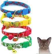 4 Pack Cat Collars with Bells, Breakaway Cat Collars with Cute Pattern, Adjustable Kitty Collars for Girl Boy Cats Pet Supplies Pet Gifts Pet Accessories