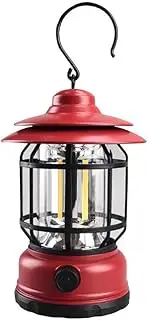 Camping Lanterns Rechargeable, Portable Electric LED Camping Lights Outdoor Hanging Tent Light Vintage Tabletop Lantern Decor Stepless Dimming Waterproof for Camping, Power Outages, Indoor (Red)