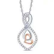 Natural Diamond Accent Double Infinity with Heart Pendant in Sterling Silver and 10K Rose Gold Plate