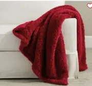 NEW Pottery Barn Fireside Cozy Teddy Sherpa Throw Blanket 50x60 Holiday Red NWT