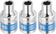 3pcs 1/2 Inch Drive 6-Point Socket 8mm CR-V Metric Shallow Socket Electric Wrench Socket for Mechanical Auto Repair, Silver Tone & Blue