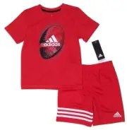 Adidas Little Boys Size 4 Lot of 2 Climalite T-Shirt & Mesh Shorts NWT Red