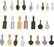 OBSEDE 120 Pcs Glue on Bails for Jewelry Making Pendant Connector Necklace Earring Charm Spoon Oval Rectangle Heart Round Leaf Shape Alloy, Mixed Color