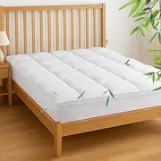 LINENOVA 1000GSM Bamboo Mattress Topper Double Size – 5cm Thick Pillowtop Underlay, Hotel-Style Comfort, Hypoallergenic & Washable, 45cm Deep Fitted Skirt Bed Topper