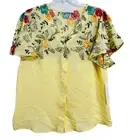 Ana & Rose Floral Embroidered Short Sleeves Top Women XL Yellow Button Front NWT