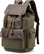 Rufun Canvas Backpack PU Leather Vintage Style Laptop School Travel Backpack Grey