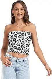 [RPLIFE] Leopard Print Cropped Tube Top Sexy Tube Tops, Strapless Tube Tops for Women, Aesthetic Summer Tops (S)