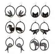 Black for Dog Snail Whale Swallow Round Asymmetric Drop Earrings