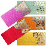 PARTH IMPEX Shagun Gift Envelope for Cash (Pack of 50) 7.5" x 3.5" Peacock Feather Gold Silver Foil Stamping Assorted Color Money Holder Card for Christmas Diwali Birthday Wedding Graduation