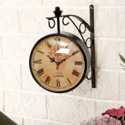 6 Inch Dial Antique Station Double Sided Metal Wall Clock (Multicolour)