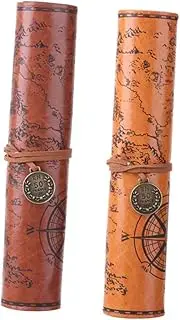 Retro Pen Case Pencil Bag 2PCs PU Leather Treasure Map Pencil Case Pouch Portable for Art Students