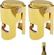 BLMHTWO 2 Pieces Champagne Stoppers, Bottle Sealer for Champagne Wine Bottle Stopper with a Longer Sealing Plug Stainless Steel Golden Champagne Stopper for Most Sparkling Bottle