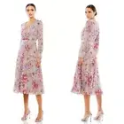 Mac Duggal 9147 Long Sleeve Floral Lace Midi Dress Size 16 NWT Mauve Multi