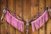 Western Brown Leather Hand Carved Set of Head and Breast Collar