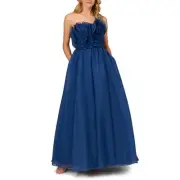 Aidan Mattox Womens Navy Tulle Rosette Prom Evening Dress Gown 4 BHFO 8124