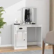 Dressing Table, Makeup Vanity Desk Makeup Table Cosmetic Desk Dressing Table with Mirror High Gloss White 90x50x132.5 cm Engineered Wood