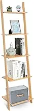 HYNAWIN Ladder Shelf Bookcase,5-Tier Bamboo Storage Rack Shelves Wall Leaning Shelf Unit,FreeStanding Plant Stand, Corner Display Shelves for Living Room, Bathroom, Kitchen, Office(65in)