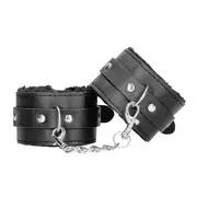 Ouch Black & White Plush Bonded Leather Wrist Cuffs