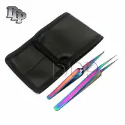 2 Pcs Multi Titanium Color 3d Eyelash Extension Tweezers X Type + Pro Straight