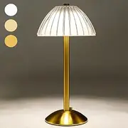 Cordless Table Lamps for Home,Table,Dining Room, Gold Rechargeable Lamps, USB Charge 12'' Tall LED Brass Portable Outdoor Indoor Table Lamp with Built-in Dimmer (Gold-Mushroom)
