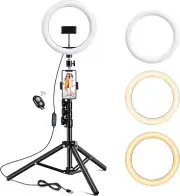 LETSCOM F-533 10.2" Selfie Ring Light Dimmable with Tripod Stand, 2Phone Holders