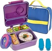 Kids Food Container with Compartments Food Storage Container with Insulated Bowl Leakproof Meal Box with Sauce Box and Utensils for Kids Adult Students (Purple)