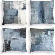 COLORPAPA Blue Throw Pillow Covers 18x18 Set of 4 Decorative Cushion Cover Grey Abstract Art Painting Pillowcase for Sofa Bedroom Living Room Décor