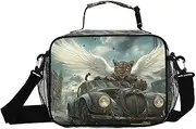 Leopard Car Wing Insulated Lunch Box for Women Men - Ideal for Work, Picnics - Includes Adjustable Shoulder Strap