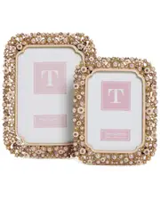 Two's Company Set Of 2 Pink Pearl & Rhinestone Photo Frames