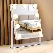 Vanity Mirror with Lights Hollywood Lighted Makeup Mirror with 9 Dimmable Bulbs & 3 Color Lighting Modes, Detachable 10X Magnification Mirror and 360 Degree Rotation