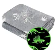 Jekeno Fossil Dinosaur Throw Blanket Glow in The Dark Grey 60” X 80” New Sealed