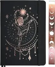 BUKE Dotted Journal - Medium A5 Dot Grid Notebook - 180G Thick Bamboo Paper - 160 Dot Grid Pages 5x5 MM - Faux PU Leather Hardcover - Rose Gold Edge And Moons (A5, Black)