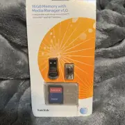 AT&T SANDISK 16 GB MEMORY CARD with CARD READER, BRAND NEW, FACTORY SEALED.
