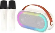 Daseeme Mini Karaoke Machine with 2 Weless Microphones Portable BT Speaker 10W HiFi LED Color Lights Handheld Mic Karaoke Speaker Gls Boys Bthday Party Home KTV Set